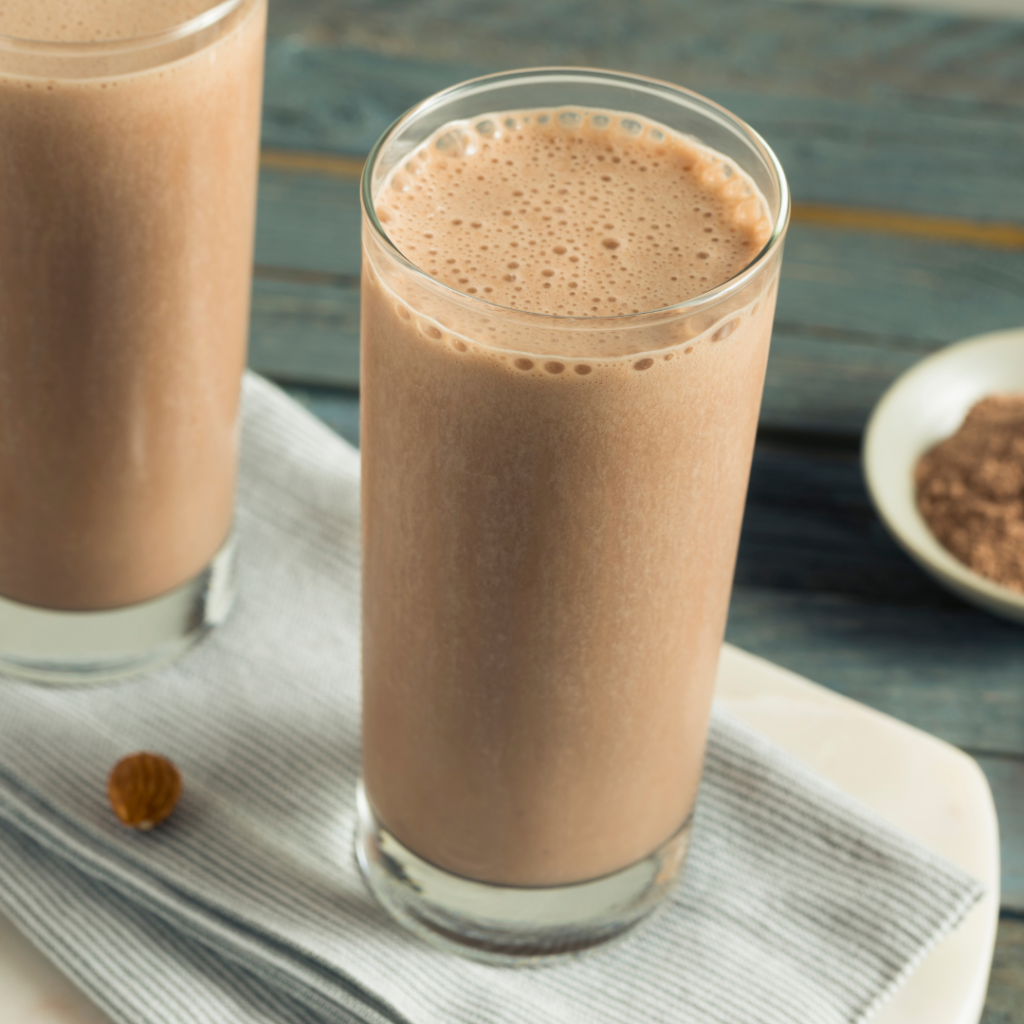 a chocolate plant based protein shake